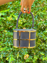 Load image into Gallery viewer, Vintage Navy &amp; Gold Cage Handbag
