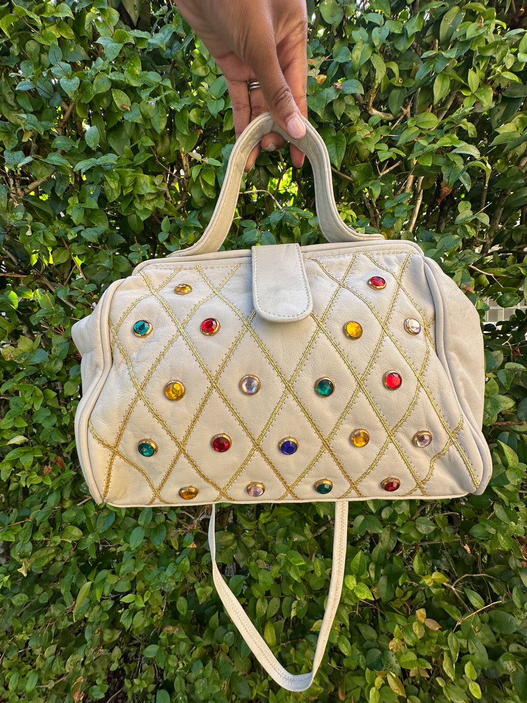 Gem leather top handle handbag