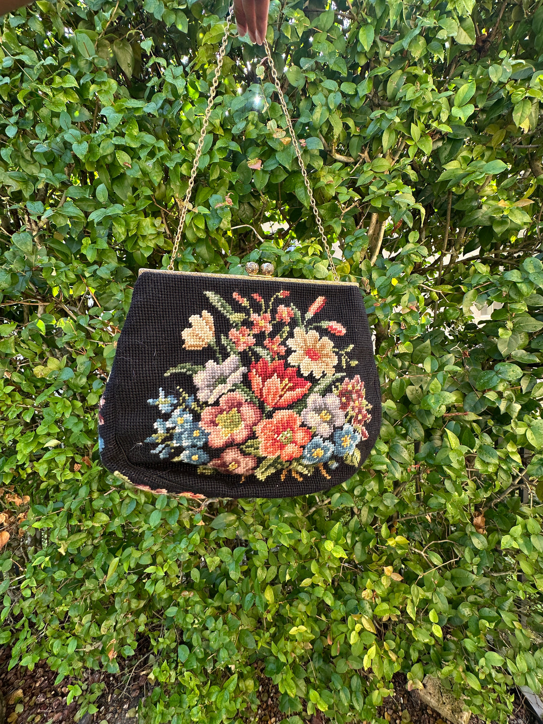 Vintage needle point floral handbag