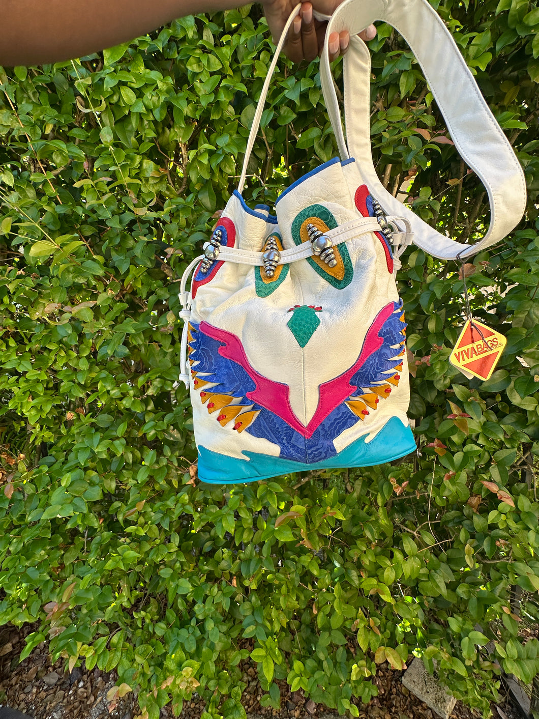 Vintage Aztec leather bucket bag