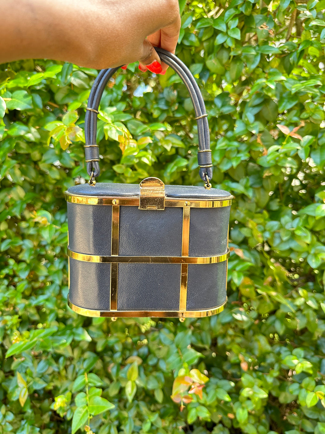 Vintage Navy & Gold Cage Handbag
