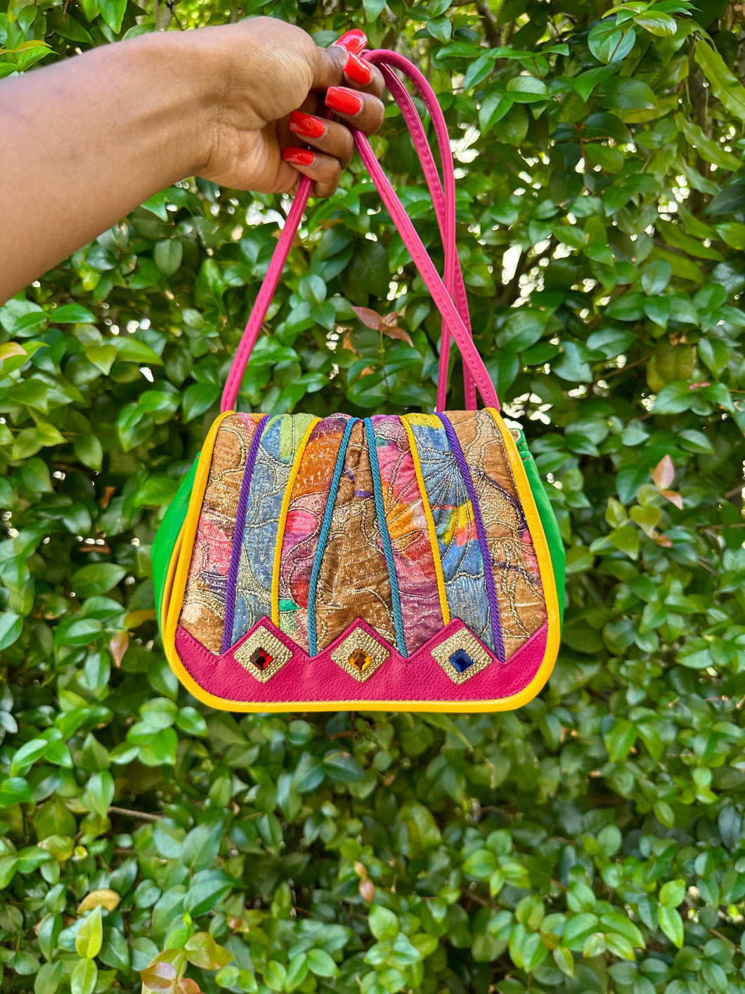 Vintage Multicolor Fabric Gem Handbag