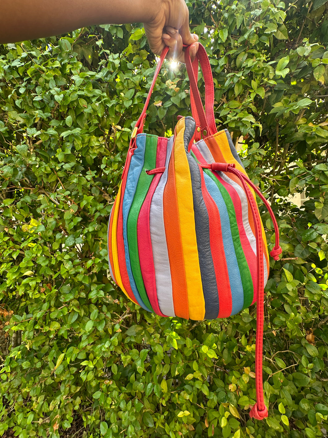 Vintage Rainbow Leather Bucket Bag