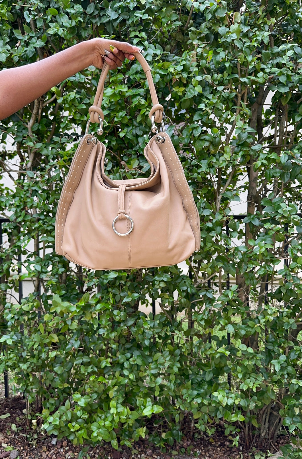 Cream Leather Hobo Purse