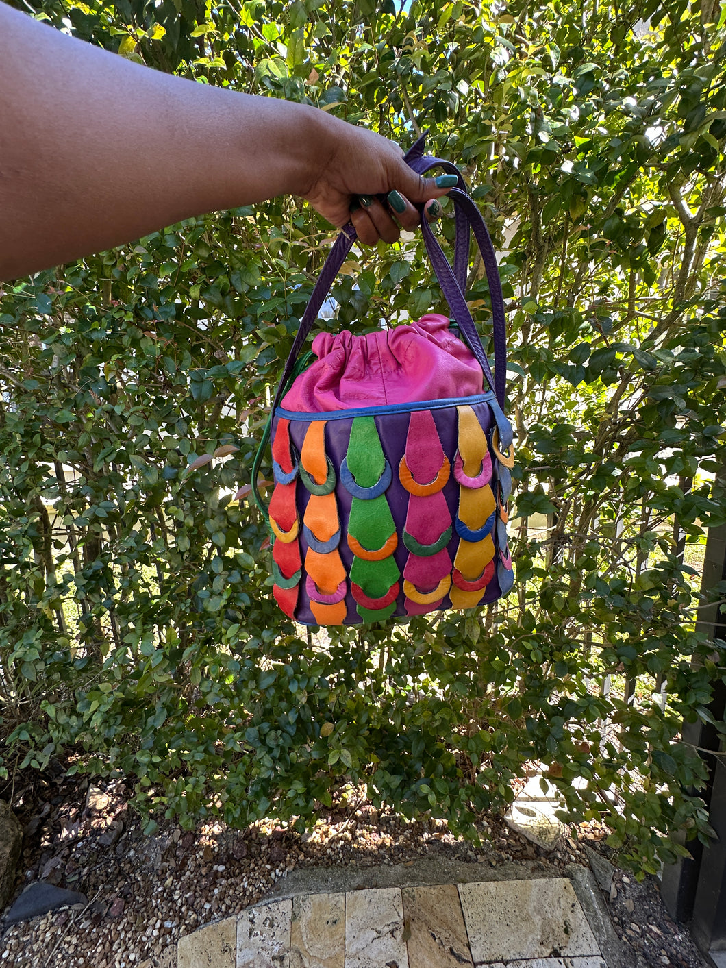 Vintage Multicolor Drawstring Handbag