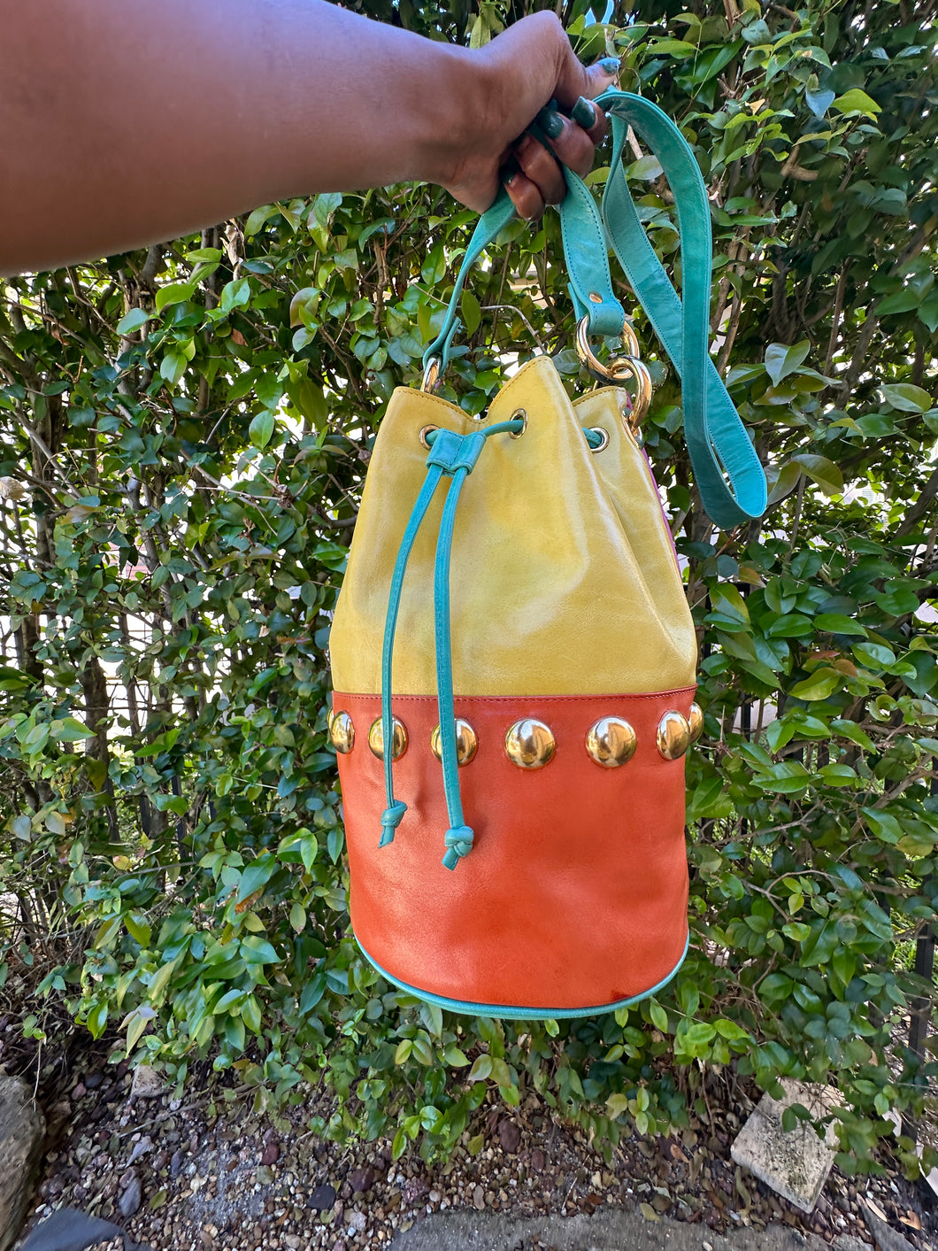 Vintage Color-block Drawstring Purse