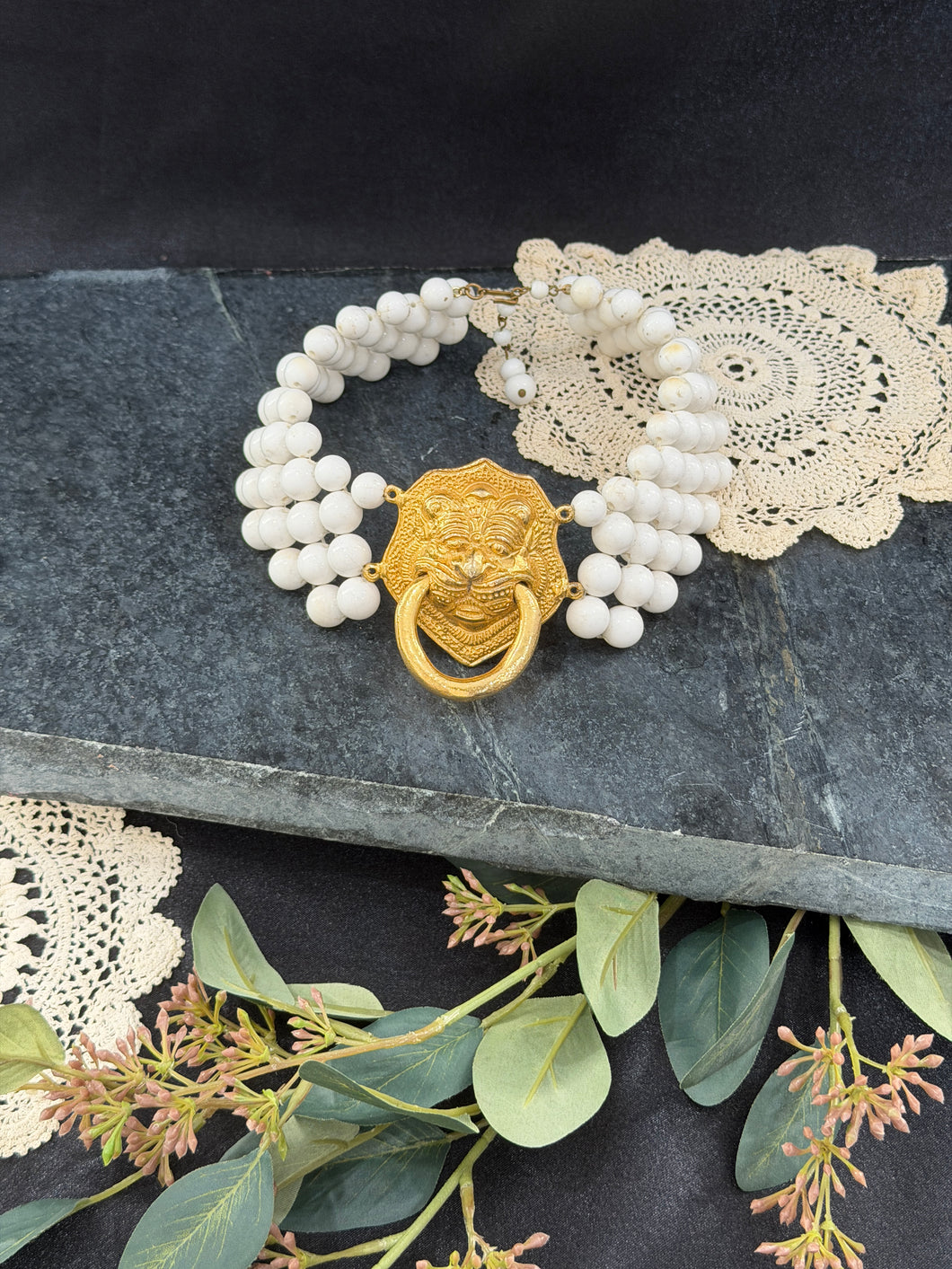 Lion Door Knocker Beaded Choker