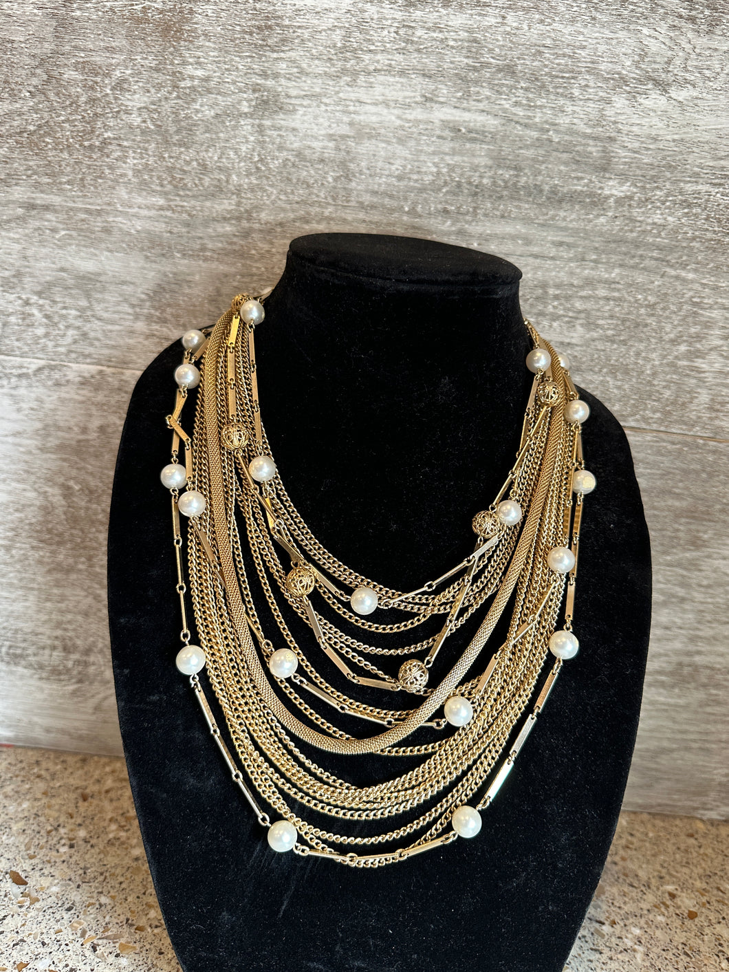 Vintage Good/Pearl Layered Tone Necklace