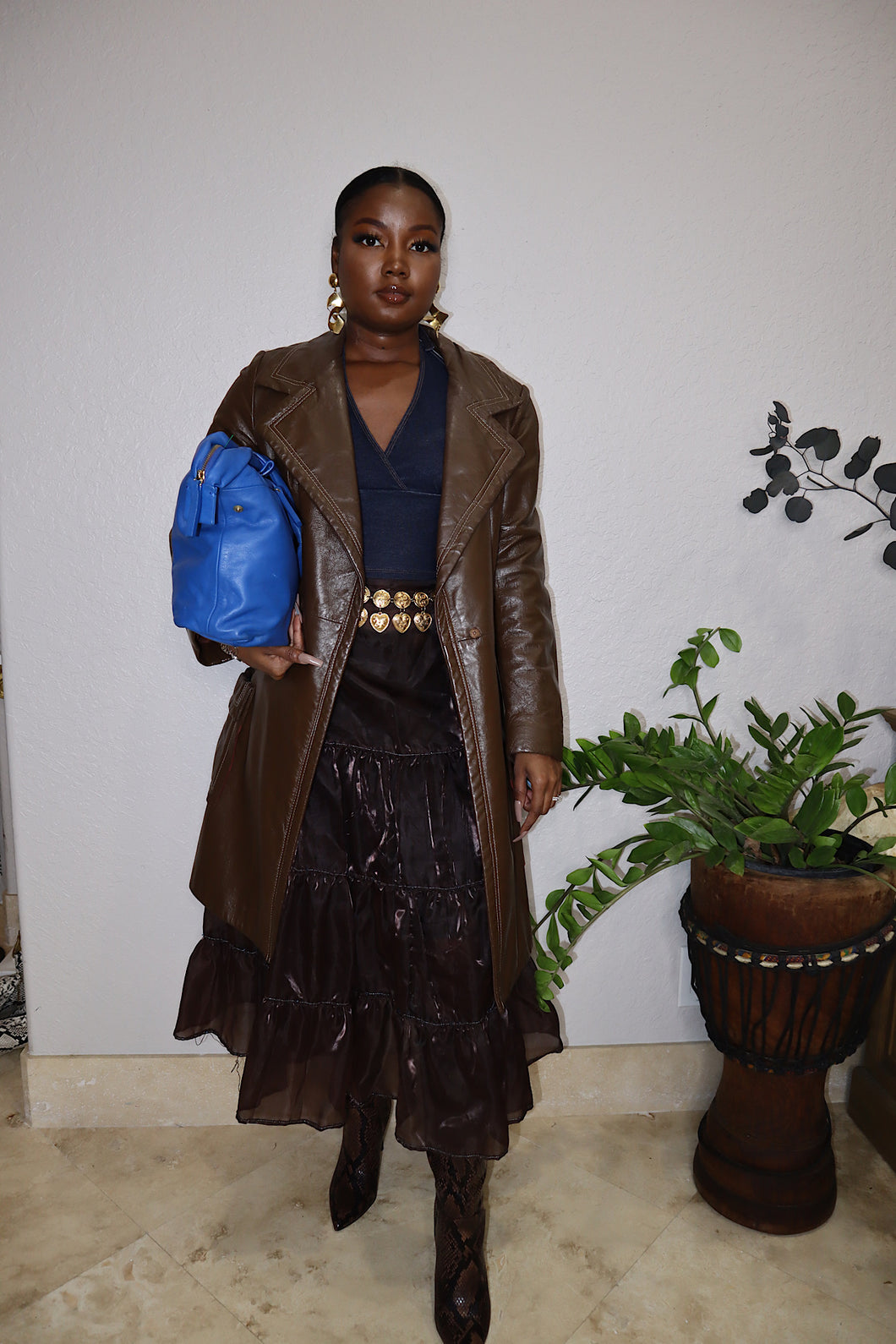 Brown Leather Trench (M)