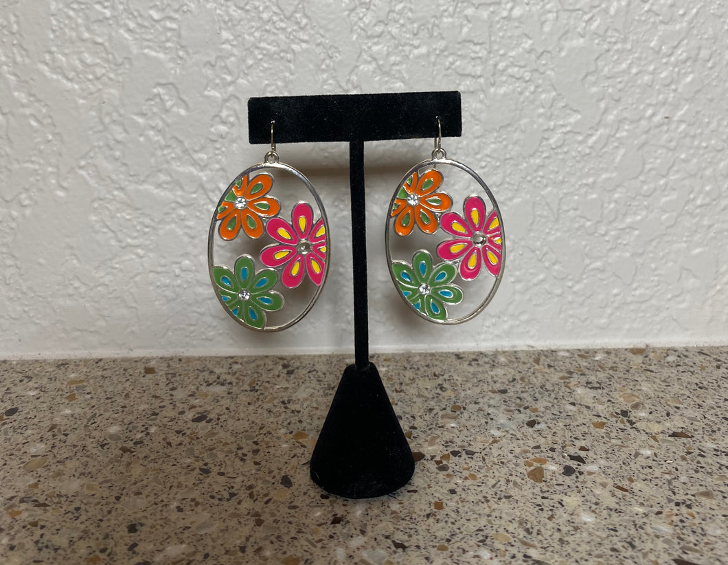 Silver Colorful Floral Earrings